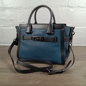 Coach Swagger 27 #B1780-59505 Pebbled Leather Satchel DK/Mineral BLK